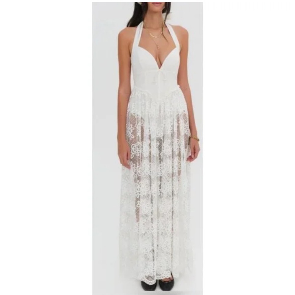 For Love And Lemons Ivory Backless Lace Dress